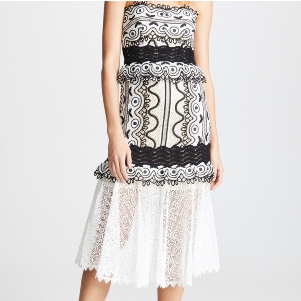 Sea New York Strapless Lacey Black and White Dress